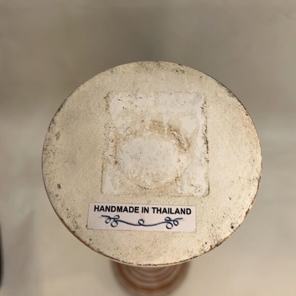 Pillar Candle Holder Handcrafted Wood White Brown 15 In Tall 3 1/2 In Round - Picture 4 of 7